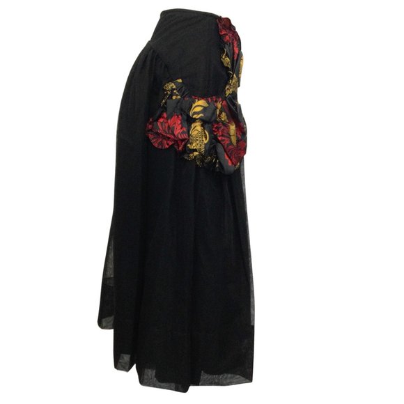Simone Rocha Black Tulle with Red / Gold Brocade with Ruched Pockets Skirt - Picture 2 of 4